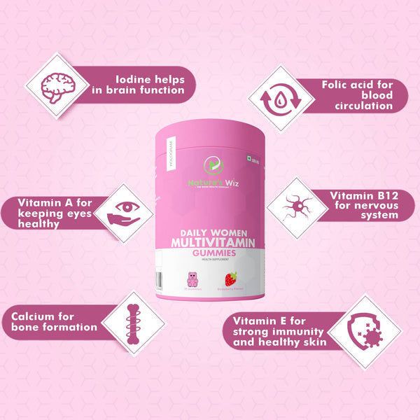 Natures Wiz | Multi Vitamin Gummies | Women multi Vitamin Gummies | Gummies For - Boosts Immune System, Supports Brain Function & Nervous System, Makes Bones Stronger
